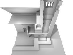 ČELÁKOVICE: 3D vizualizace možného románského stavu - řez západní částí chrámu (model M. Falta 2010 – 2012).