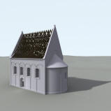 LIBČANY: 3D vizualizace kostela - předpokládaná podoba chrámu na počátku 17. století (model M. Falta 2015 – 2017). 