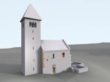 PAŘÍŽOV: 3D vizualizace - hypotetická podoba dokončené stavby v období raného středověku (model M. Falta 2012 - 2013).